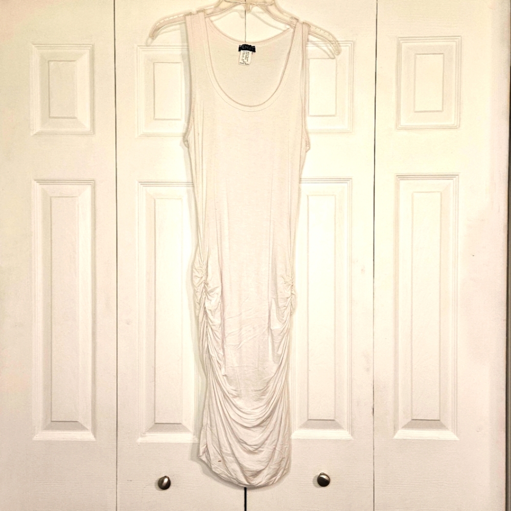 White Sleeveless Ruched Dress